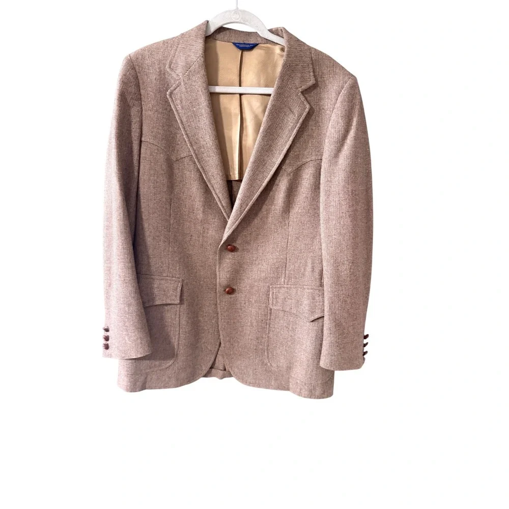 Pendleton High‎ Grade Western Wear Mens Wool Blazer Tan Brown Check 42 Vintage